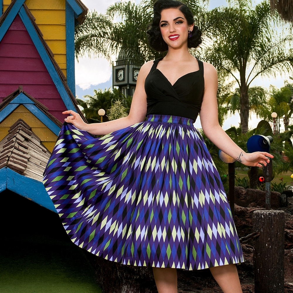 XS Pinup Couture Purple Harlequin Jenny skirt 1st - Picture 1 of 5